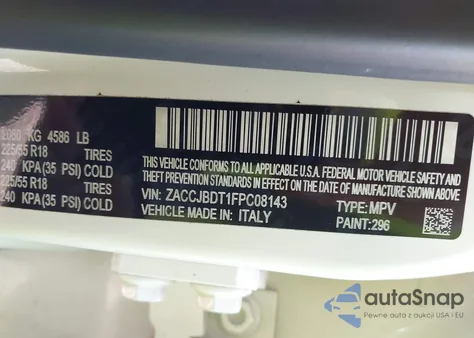 2015 Jeep Renegade Limited from USA, damaged, VIN ZACCJBDT1FPC08143